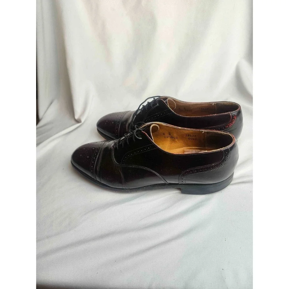 Vintage Johnston & Murphy Semi-Brogue Oxford Dress Shoes Mens Size 8D Burgundy